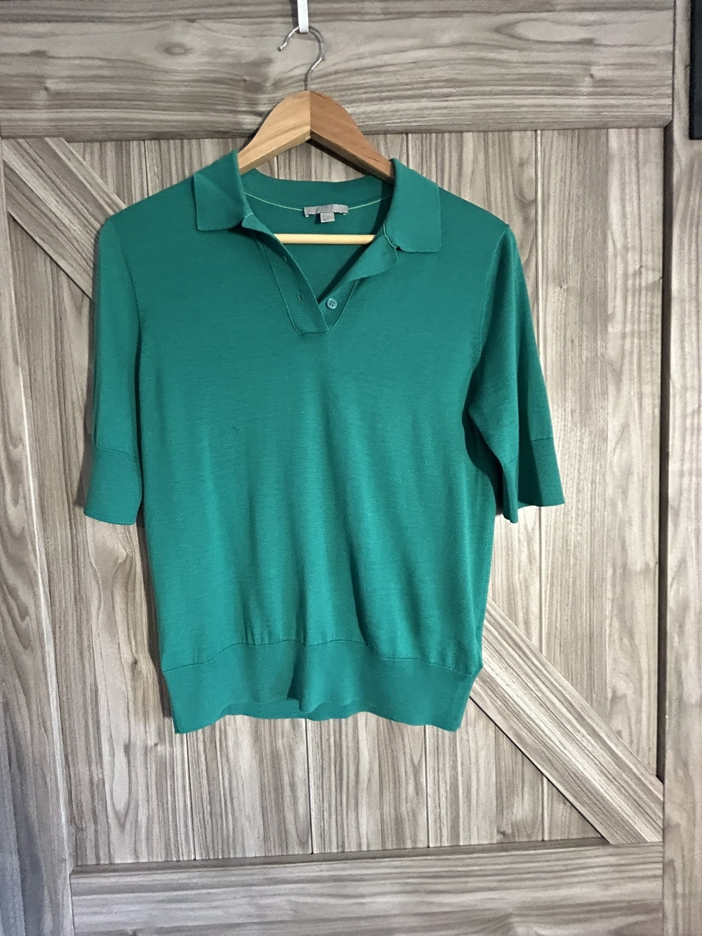 COS Green Silk Cotton Knit Polo Short Sleeve Sweater S